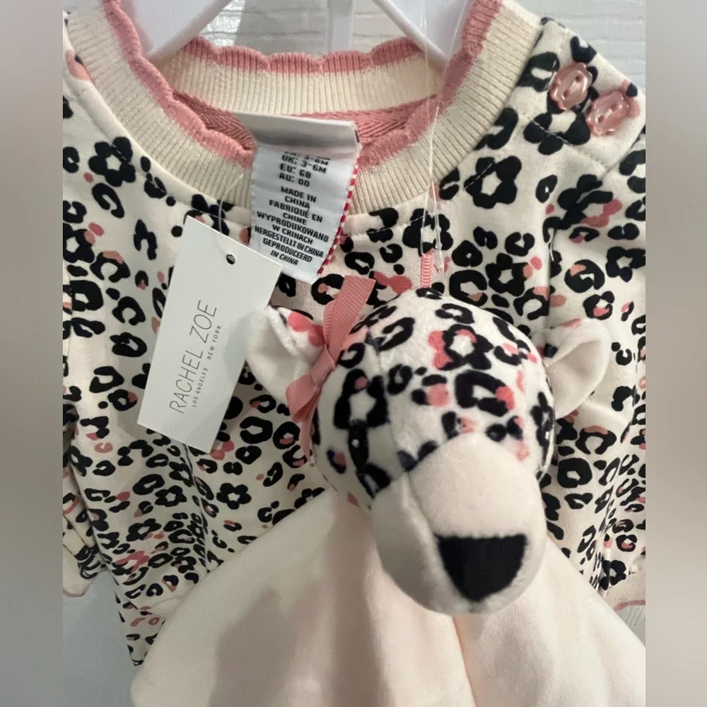 NWT Rachel Zoe Cream and Black Leopard Baby 3 Piece Set Size 3-6 months